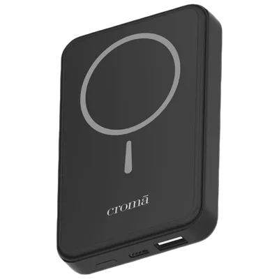 Croma 10000 mAh 22.5W Fast Charging Magnetic Wireless Power Bank (1 Type A & 1 Type C Ports, Metal Casing, Multi Layer Protection, Black)