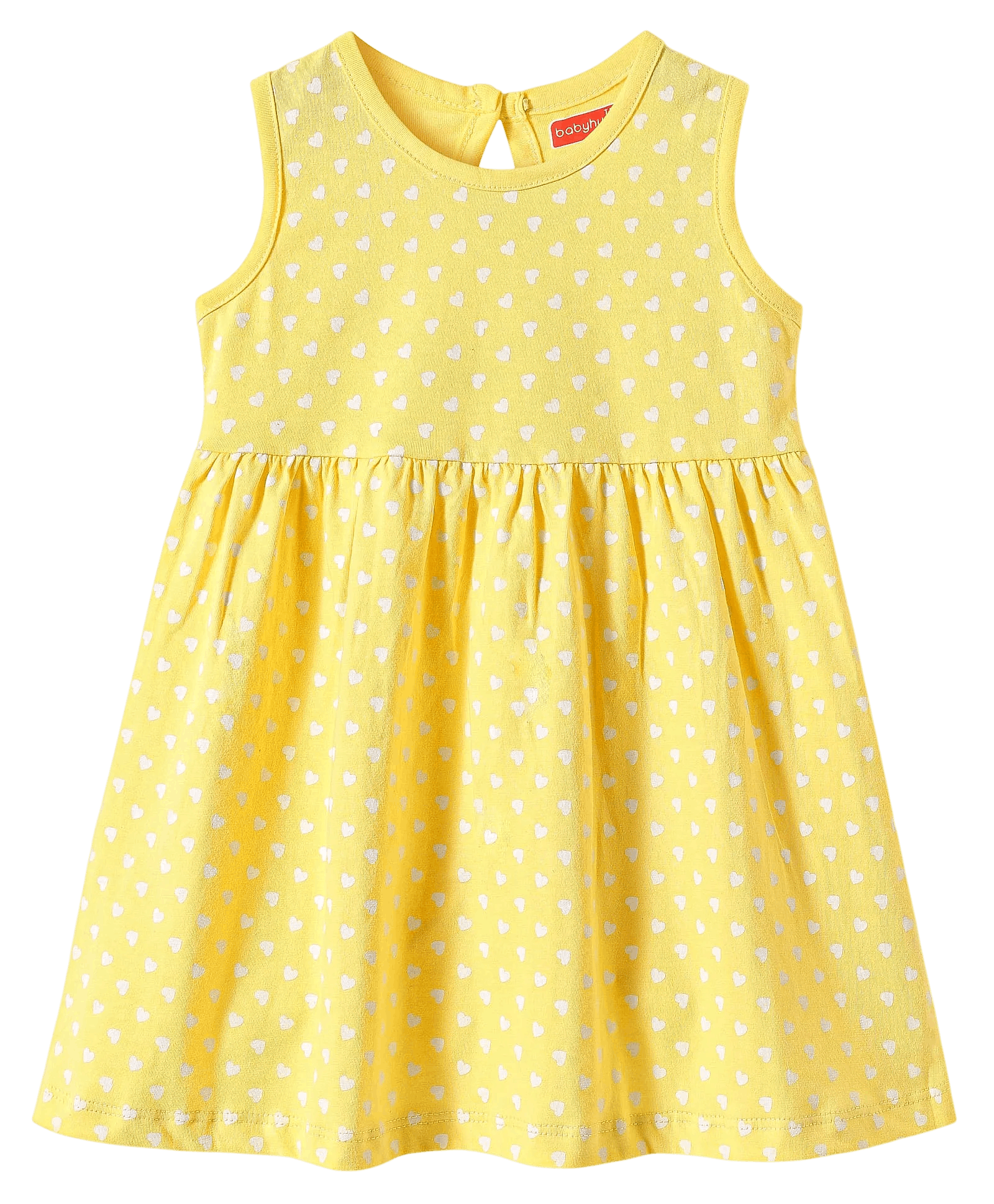 Babyhug Single Jersey Knit Sleeveless Anti Bacterial Frock with Heart Print - Yellow