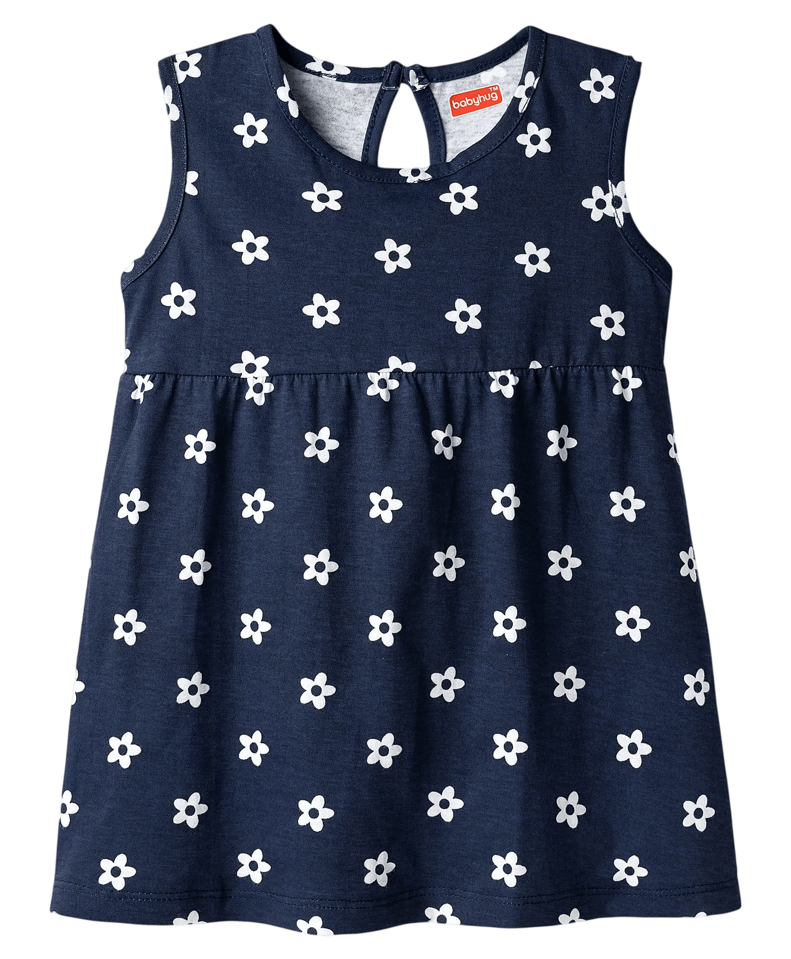 Babyhug Single Jersey Knit Sleeveless Frock With Floral Print - Navy Blue